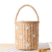 Load image into Gallery viewer, Fashion Portable Bucket Woven Bag Totes Embroidery Stars Smile Face pineapple Straw Bag Summer Vacation Beach Bag