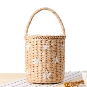 Fashion Portable Bucket Woven Bag Totes Embroidery Stars Smile Face pineapple Straw Bag Summer Vacation Beach Bag