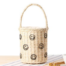 Load image into Gallery viewer, Fashion Portable Bucket Woven Bag Totes Embroidery Stars Smile Face pineapple Straw Bag Summer Vacation Beach Bag