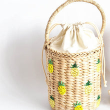 Load image into Gallery viewer, Fashion Portable Bucket Woven Bag Totes Embroidery Stars Smile Face pineapple Straw Bag Summer Vacation Beach Bag