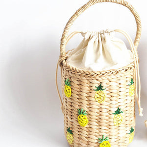 Fashion Portable Bucket Woven Bag Totes Embroidery Stars Smile Face pineapple Straw Bag Summer Vacation Beach Bag