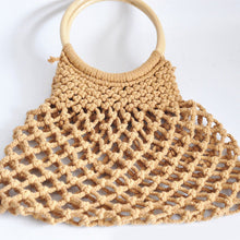 Load image into Gallery viewer, Hollow Net straw bag cotton hand-woven round wood ring rattan portable female 2018 summer straw bag new Beach bag