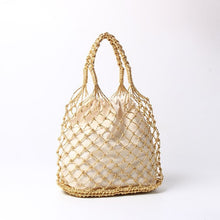 Load image into Gallery viewer, Gold and Silver Linen Woven Netted Beach Bag