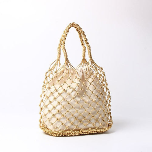 Gold and Silver Linen Woven Netted Beach Bag