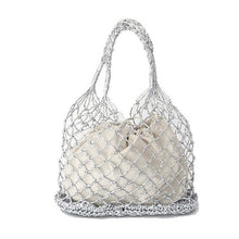 Load image into Gallery viewer, Gold and Silver Linen Woven Netted Beach Bag