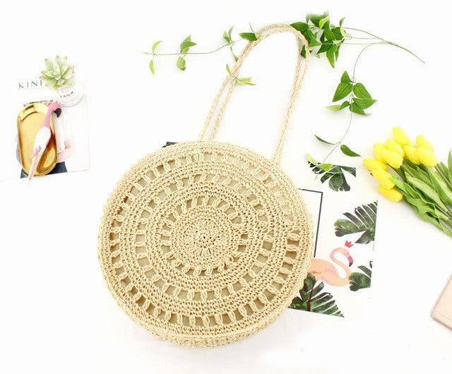 New hot sale flower paper rope woven shoulder bag ladies beach vacation straw bag