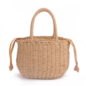 Hand-woven Summer Pure Straw Bag Beach Handmade Woven Handbags Causal Shoulder Bags for Women Boho Shopping Tote