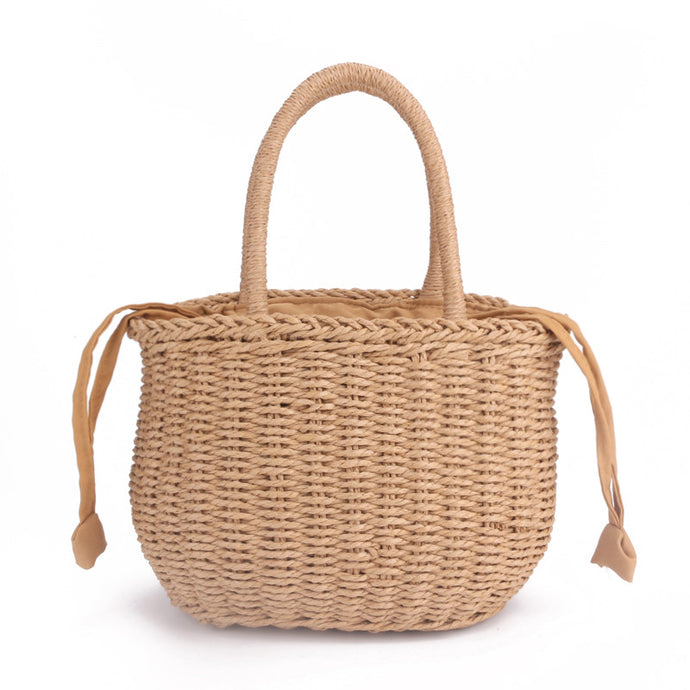 Hand-woven Summer Pure Straw Bag Beach Handmade Woven Handbags Causal Shoulder Bags for Women Boho Shopping Tote