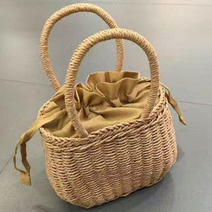 Hand-woven Summer Pure Straw Bag Beach Handmade Woven Handbags Causal Shoulder Bags for Women Boho Shopping Tote