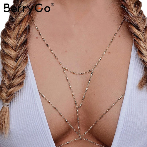 BerryGo Boho multilayer chain women Sexy beach party gold chain Trendy chic hollow out 2018 hot streetwear