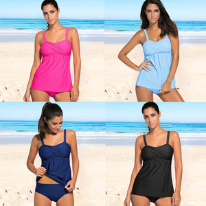 Fashion Women Push Up Tankini Set Padding Wireless Low Waist Bikini Set Beach Bathing Swimwear