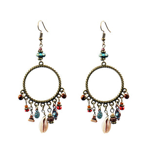 Bohemian Dreamcatcher Shell Earrings with Wood & Stone Beads