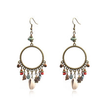 Load image into Gallery viewer, Bohemian Dreamcatcher Shell Earrings with Wood &amp; Stone Beads