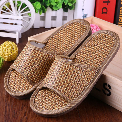 Straw Men and Women Indoor Home Slippers Summer Bamboo Sandals Slippers