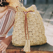 Load image into Gallery viewer, Women Beach Knitting Straw Handbag Solid String Mini Bucket Bag Summer Casual Holiday Crossbody Bag