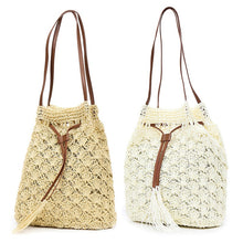 Load image into Gallery viewer, Women Beach Knitting Straw Handbag Solid String Mini Bucket Bag Summer Casual Holiday Crossbody Bag