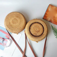 Load image into Gallery viewer, Circle Handwoven Bali Round Retro Rattan Straw Beach Bag Crossbody