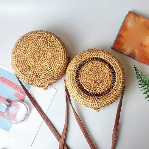 Circle Handwoven Bali Round Retro Rattan Straw Beach Bag Crossbody