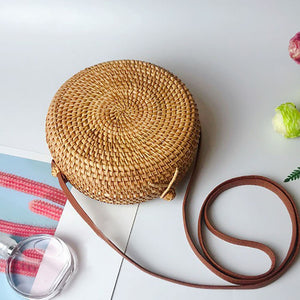 Circle Handwoven Bali Round Retro Rattan Straw Beach Bag Crossbody