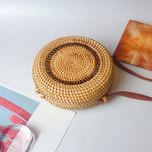 Circle Handwoven Bali Round Retro Rattan Straw Beach Bag Crossbody