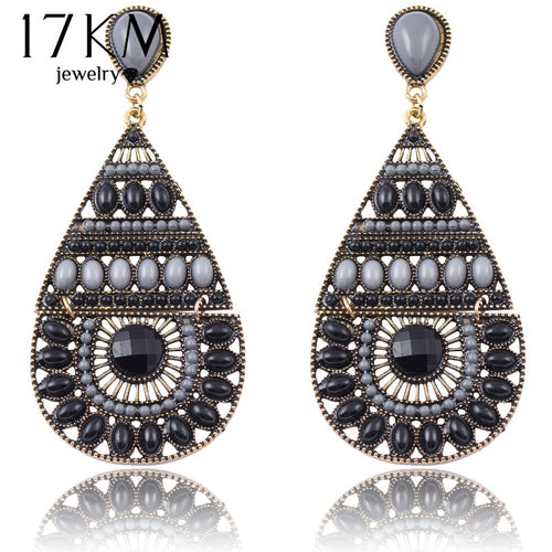 17KM 2016 New Fashion Earrings Vintage Ethnic Style Colorful Bohemian Beads Stud Earrings Jewelry for Women Brincos Grande Retro