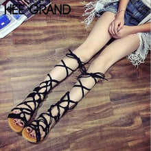 Load image into Gallery viewer, HEE GRAND 2019 New Gladiator Sandal Flats Fashion Sandalais Cross-tied Mujer Lace-up Women Beach&amp;Sea Vacation Shoes XWZ4946