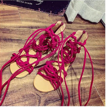 Load image into Gallery viewer, HEE GRAND 2019 New Gladiator Sandal Flats Fashion Sandalais Cross-tied Mujer Lace-up Women Beach&amp;Sea Vacation Shoes XWZ4946