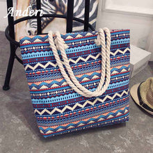 Load image into Gallery viewer, Anderi New Summer Women Canvas bohemian style strip Shoulder Beach Bag Female Casual Tote Shopping Big Bag floral Messenger Bags