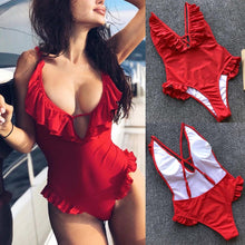 Load image into Gallery viewer, Sexy Women Ruffles One-Piece Swimsuit in Red