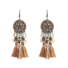 Load image into Gallery viewer, Boho Pom Pom Dreamcatcher Beaded Shell Tassel Earrings