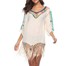 Load image into Gallery viewer, Crochet Beach Cover Up Dress with Tassels