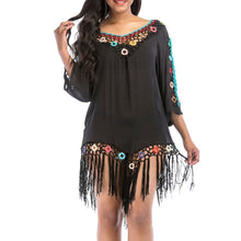 Load image into Gallery viewer, Crochet Beach Cover Up Dress with Tassels