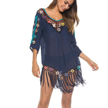 Load image into Gallery viewer, Crochet Beach Cover Up Dress with Tassels