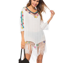 Load image into Gallery viewer, Crochet Beach Cover Up Dress with Tassels