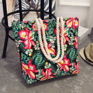 Anderi New Summer Women Canvas bohemian style strip Shoulder Beach Bag Female Casual Tote Shopping Big Bag floral Messenger Bags