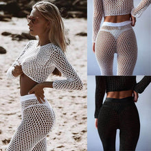 Load image into Gallery viewer, Women Bikini Hollow Knitted Swimsuit Tops+Pants Suits Beach Cover up Swimwear