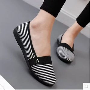 Women Cute Comfortable Blue Stripe Flat Shoes Chaussures Plates Femmes Lady Soft Spring & Summer Slip on Ballet Dance Shoes E210