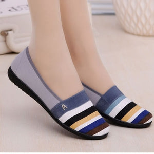 Women Cute Comfortable Blue Stripe Flat Shoes Chaussures Plates Femmes Lady Soft Spring & Summer Slip on Ballet Dance Shoes E210