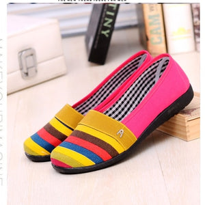 Women Cute Comfortable Blue Stripe Flat Shoes Chaussures Plates Femmes Lady Soft Spring & Summer Slip on Ballet Dance Shoes E210