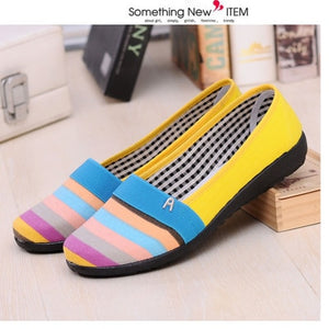 Women Cute Comfortable Blue Stripe Flat Shoes Chaussures Plates Femmes Lady Soft Spring & Summer Slip on Ballet Dance Shoes E210