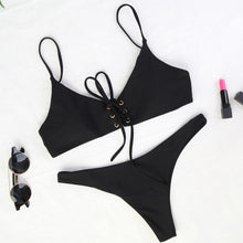 Load image into Gallery viewer, Women Solid  Bandage Bikini Swimsuit Bikini Swimsuit Sexy Swimwear