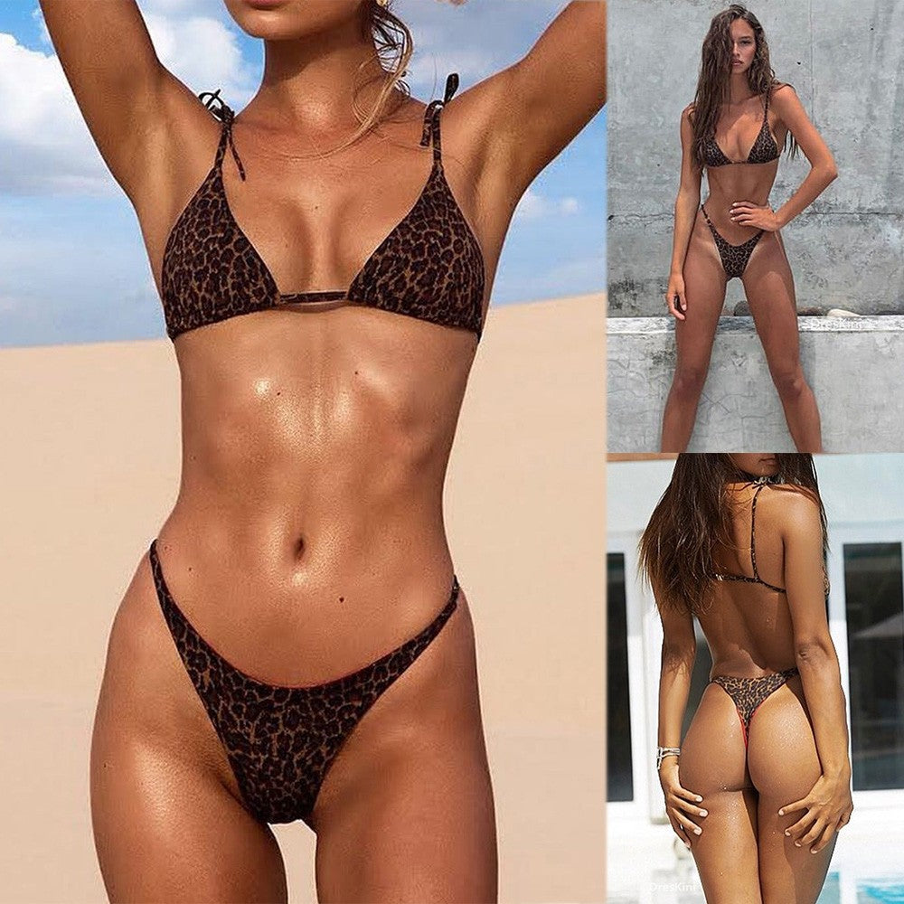 Women's Bikini LeopardTwo piece Set Swimsuit Leopard Filled Swimwear Beachwear