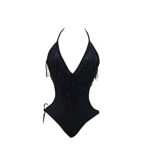 Deep V Neck Tassel Design Sexy One Piece Swimsuit Women Swimwear Female Solid Bathing Suit Beachwear Swimwear Women Bikini