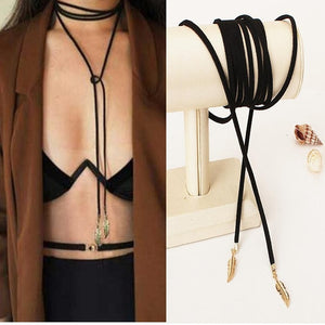 Fashion Long Black Rope Choker Necklace for Women Exquisite statement Necklace Bohemian Style Hot Leather Jewelry Wholesale A45