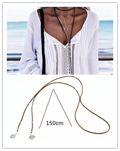 Fashion Long Black Rope Choker Necklace for Women Exquisite statement Necklace Bohemian Style Hot Leather Jewelry Wholesale A45