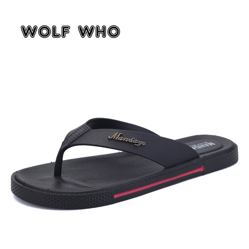 WOLF WHO 2018 Brand Summer Beach Flip Flops Men Pu Leather Slippers Male Flats Sandals outdoor Rubber Beach Shoes kapcie X-183