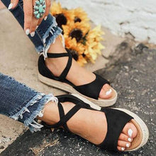 Load image into Gallery viewer, New Spring Summer Ethnic Bandage Straw Roman Sandals Students Flat Open Baotou Cotton Linen Women Shoes