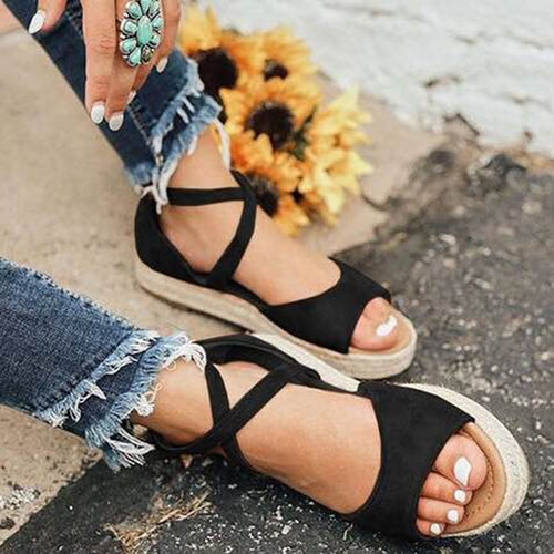 New Spring Summer Ethnic Bandage Straw Roman Sandals Students Flat Open Baotou Cotton Linen Women Shoes