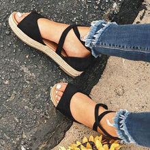 Load image into Gallery viewer, New Spring Summer Ethnic Bandage Straw Roman Sandals Students Flat Open Baotou Cotton Linen Women Shoes