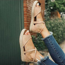 Load image into Gallery viewer, New Spring Summer Ethnic Bandage Straw Roman Sandals Students Flat Open Baotou Cotton Linen Women Shoes